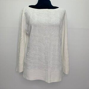 D Exterior Shirt Large Textured White Stretch Knit Pullover Tunic